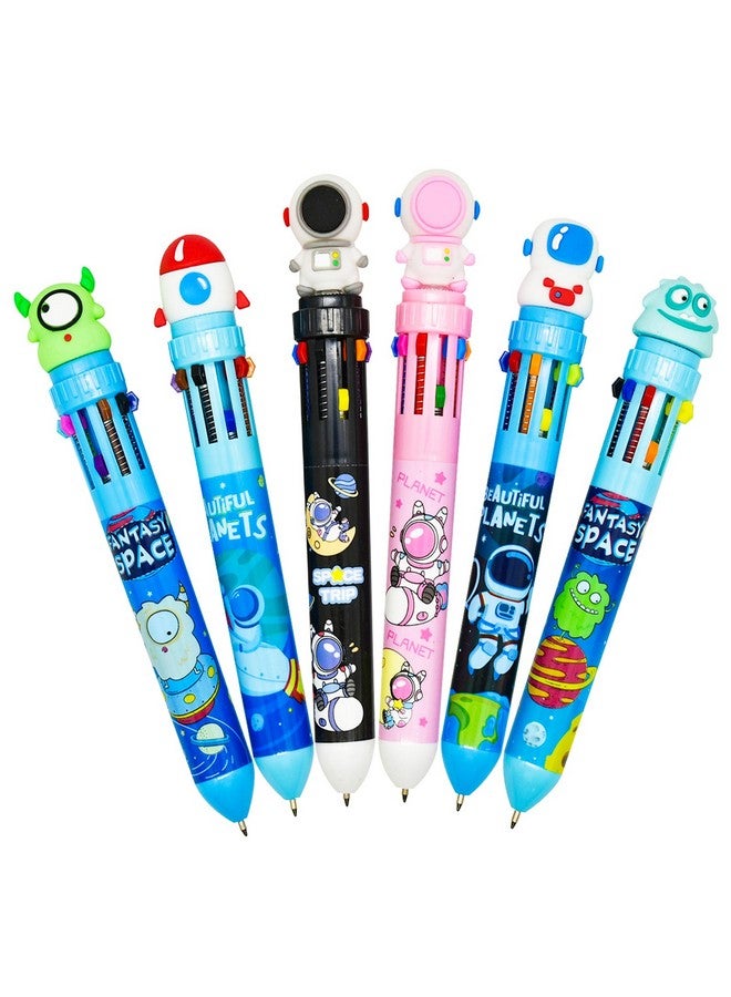 Maydahui 12 Pcs 10-in-1 Multicolor Outer Space Retractable Ballpoint Pen 10 Colors Cartoon Spaceman Alien Rocket Astronaut Pens 0.5 mm for Students Teachers Office Supplies Space Theme Party Favor - Image 1