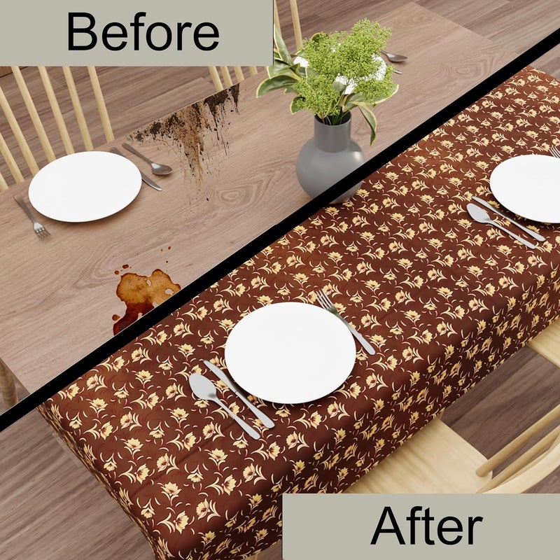 Wings Star 2-4 Seater PVC Table Cover; Anti Slip; 40x60 Inches; 4 Seater Center Table Cover; Brown - Image 5