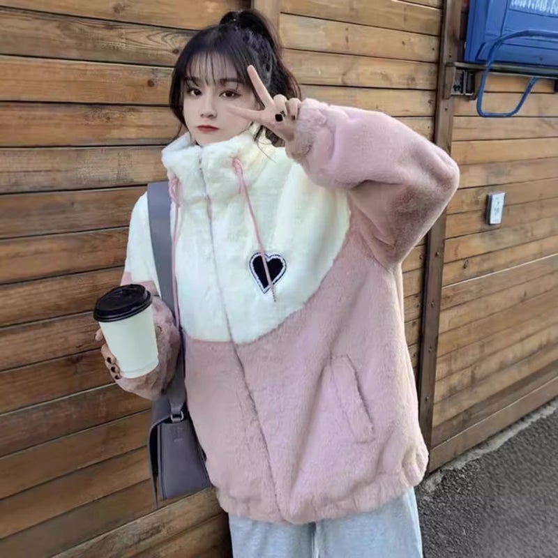 Plush Thickened Lamb Wool Hoodie Girls 2024 Autumn Winter Cotton Jacket 970 blue - Image 5