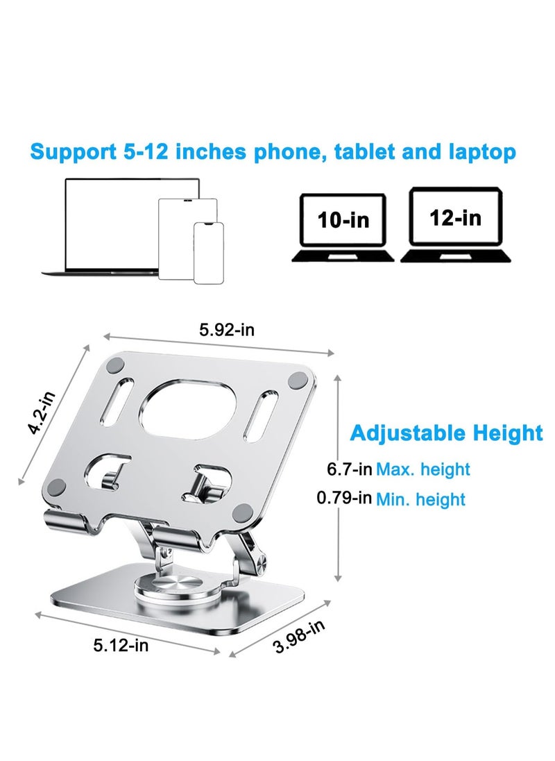 Generic - Foldable Adjustable Tablet Stand, 360 Degree Rotation, Comfortable iPad Tablet, Aluminum Elevated Table for 5-12 Inch Mobile Phone Screen, Silver - Image 1