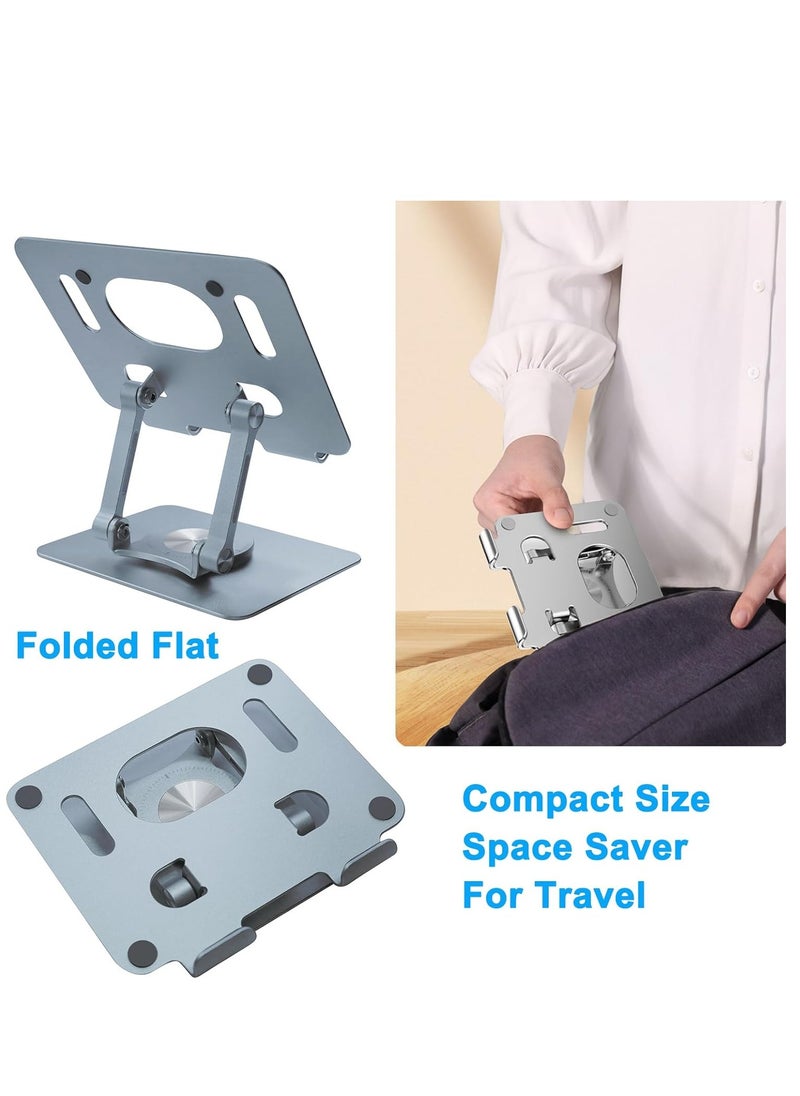 Generic - Foldable Adjustable Tablet Stand, 360 Degree Rotation, Comfortable iPad Tablet, Aluminum Elevated Table for 5-12 Inch Mobile Phone Screen, Silver - Image 1