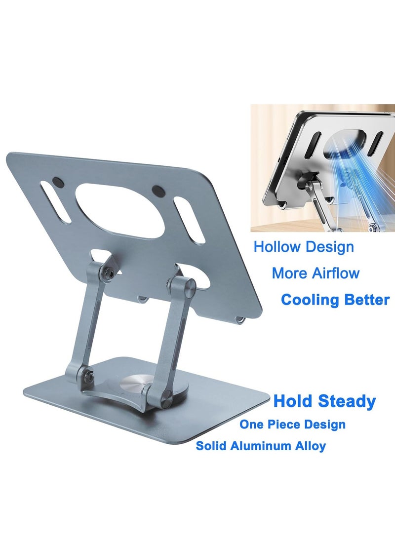 Generic - Foldable Adjustable Tablet Stand, 360 Degree Rotation, Comfortable iPad Tablet, Aluminum Elevated Table for 5-12 Inch Mobile Phone Screen, Silver - Image 1