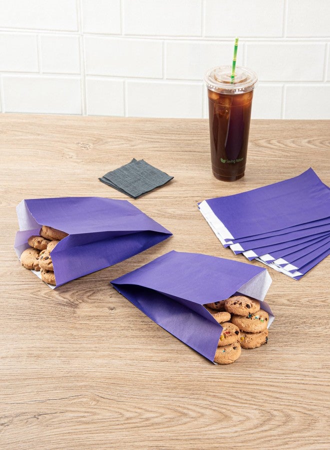 Restaurantware-Bag Tek 4.9 x 3 x 8.7 Inch Paper Bags For Snacks, 100 Durable French Fry Bags - Disposable, Greaseproof, Paper Purple Snack Bags, For Popcorn, Cookies, Or Fries- Restaurantware - Image 3