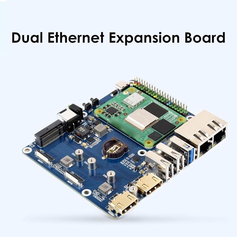 Yunseity Dual Ethernet Base Board, Fit for RPi CM5 with M.2 NVMe Support, Dual 4K Display Outputs, RJ45 Ports 1000M and 2500M, for Compute Module 5 Lite and eMMC Series (US Plug 500W) - Image 4