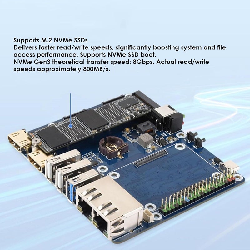 Yunseity Dual Ethernet Base Board, Fit for RPi CM5 with M.2 NVMe Support, Dual 4K Display Outputs, RJ45 Ports 1000M and 2500M, for Compute Module 5 Lite and eMMC Series (US Plug 500W) - Image 5