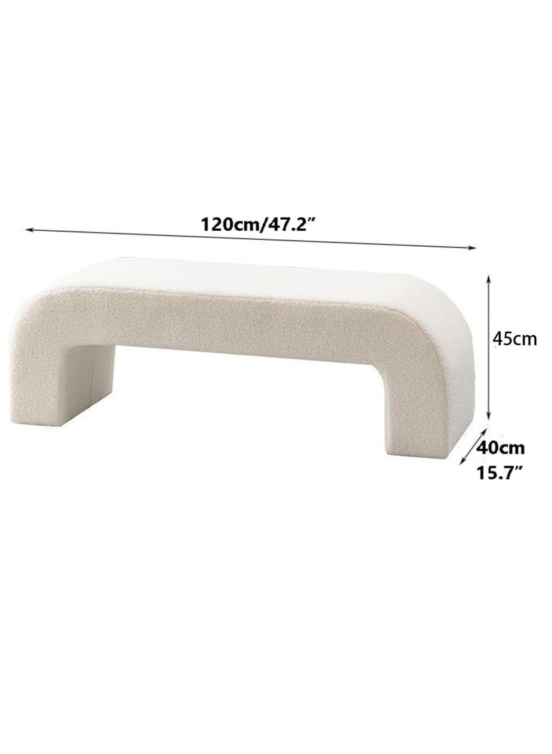JOMILA Vanity Stool Chair,Modern Boucle Ottoman Foot Stool with Wooden Legs Sofa Bench Footstool Extra Seat for Vanity,Makeup Room,Living Room,Entryway,Office (White) - Image 2
