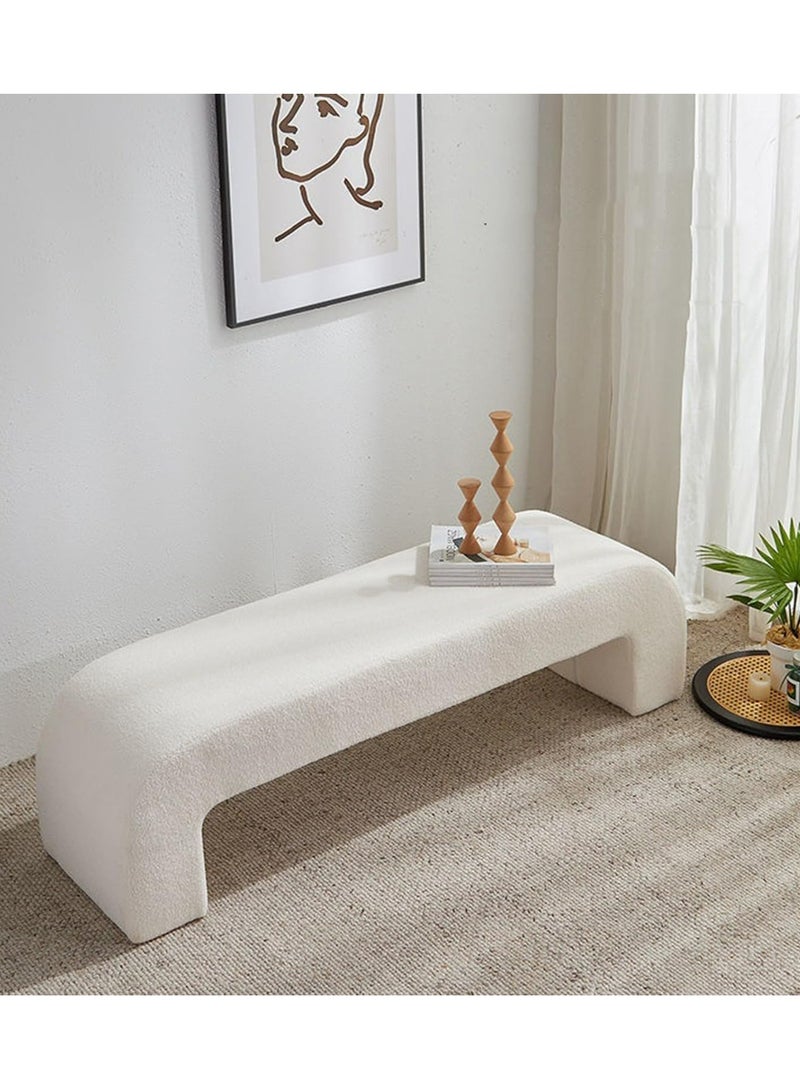 JOMILA Vanity Stool Chair,Modern Boucle Ottoman Foot Stool with Wooden Legs Sofa Bench Footstool Extra Seat for Vanity,Makeup Room,Living Room,Entryway,Office (White) - Image 1