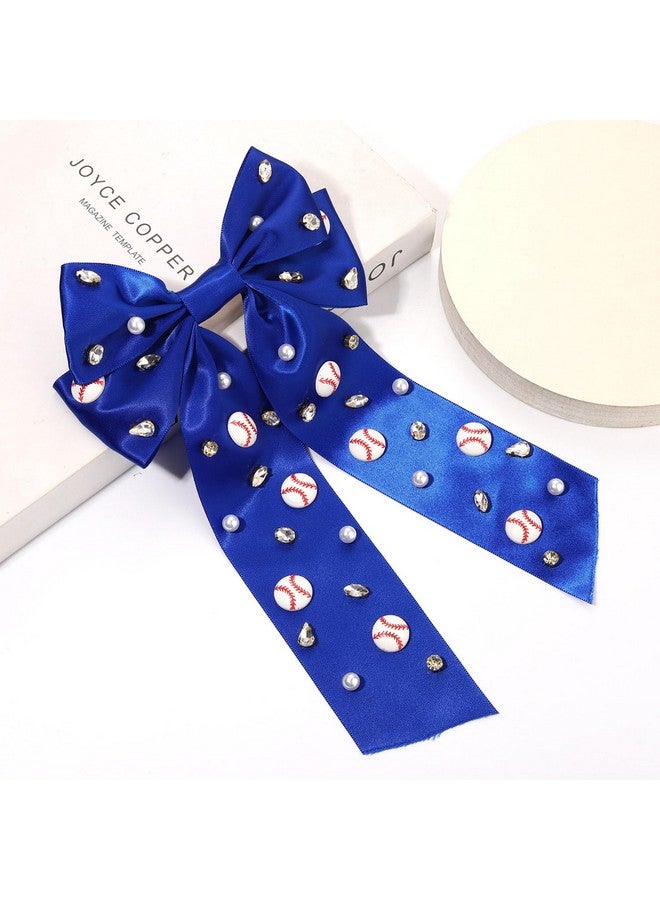 NVENF Baseball Hair Bows Accessories for Women Jeweled Rhinestone Large Red Blue Bows Big Softball Hair Ribbon Clips Game Day Hair Bows Baseball Mom Team Hair Accessories Outfits Party Favors (Blue 1) - Image 4
