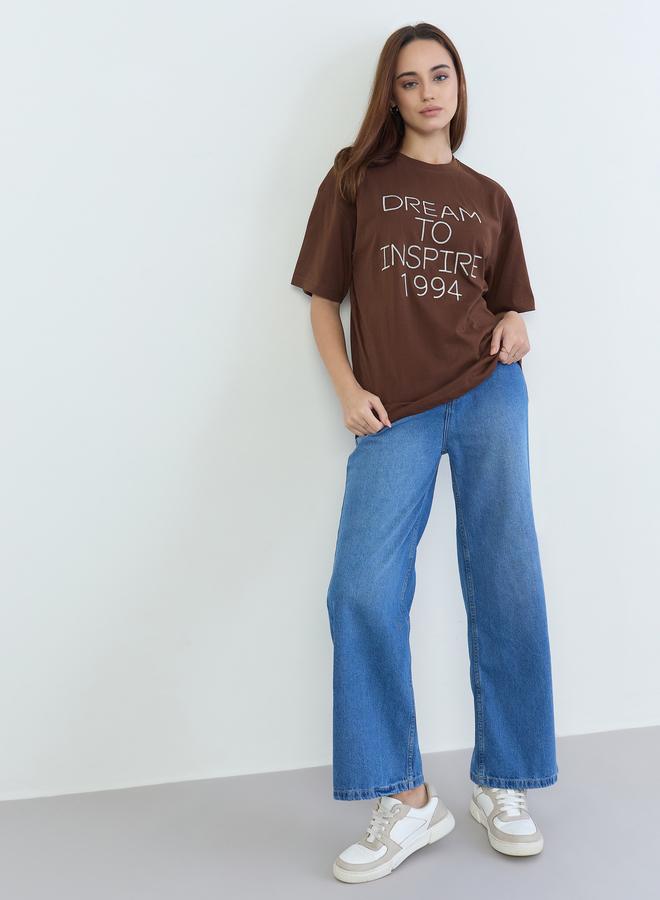 ستايلي تيشيرت واسع مطبع بكتابة - Image 2