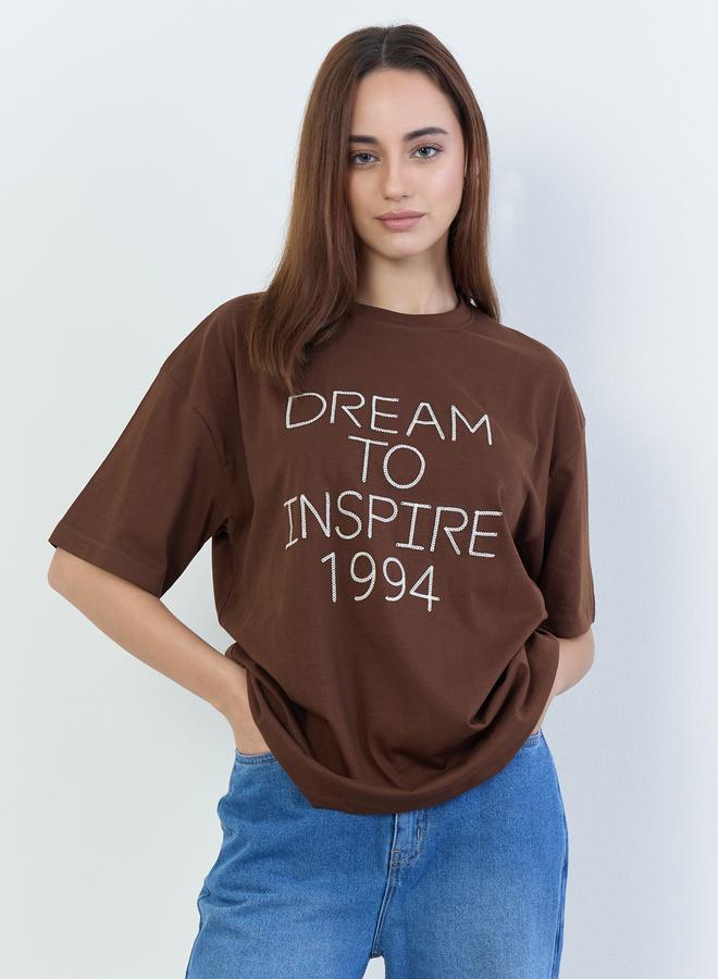 ستايلي تيشيرت واسع مطبع بكتابة - Image 3