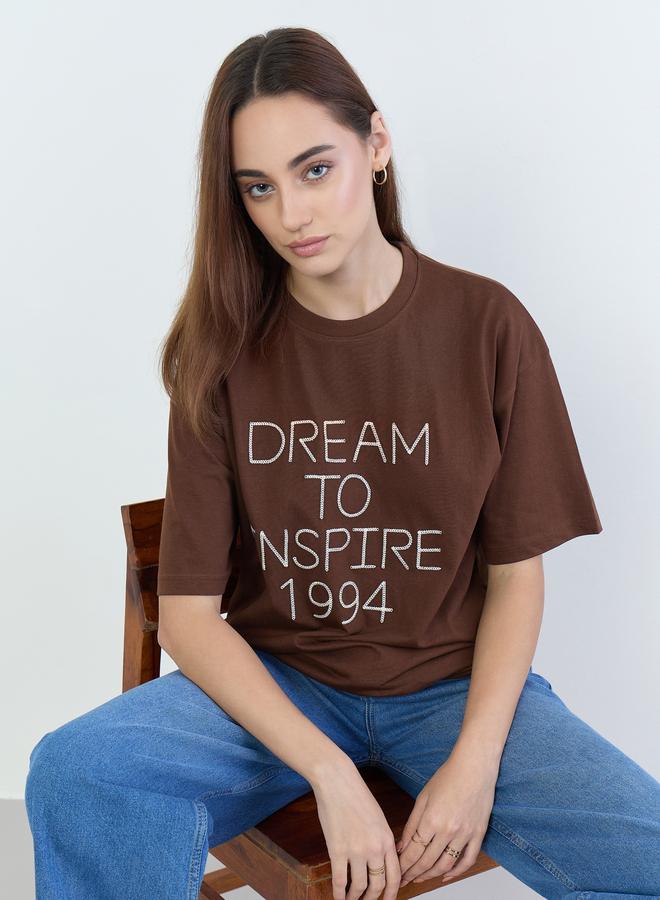 ستايلي تيشيرت واسع مطبع بكتابة - Image 1