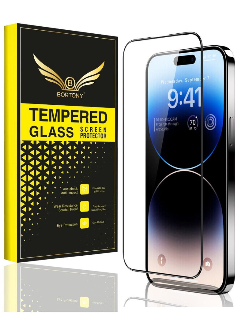 BORTONY Tempered Glass Screen Protector (14 Pro) Film Full Coverage Edge to Edge Case Friendly 9D Screen Protector For Apple iPhone 14 Pro 6.1'' Clear/BLACK - Image 1