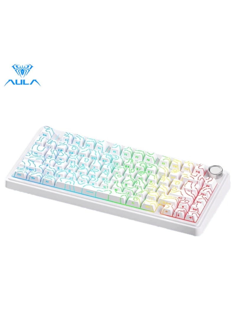 AULA F75 75% Wireless Mechanical Keyboard, Hot Swappable Creamy Keyboard, Pre-lubed Reaper Switches RGB Backlit Gaming Keyboards, 2.4GHz/Type-C/BT5.0 - White (White Contourlines Star Switch) - Image 1