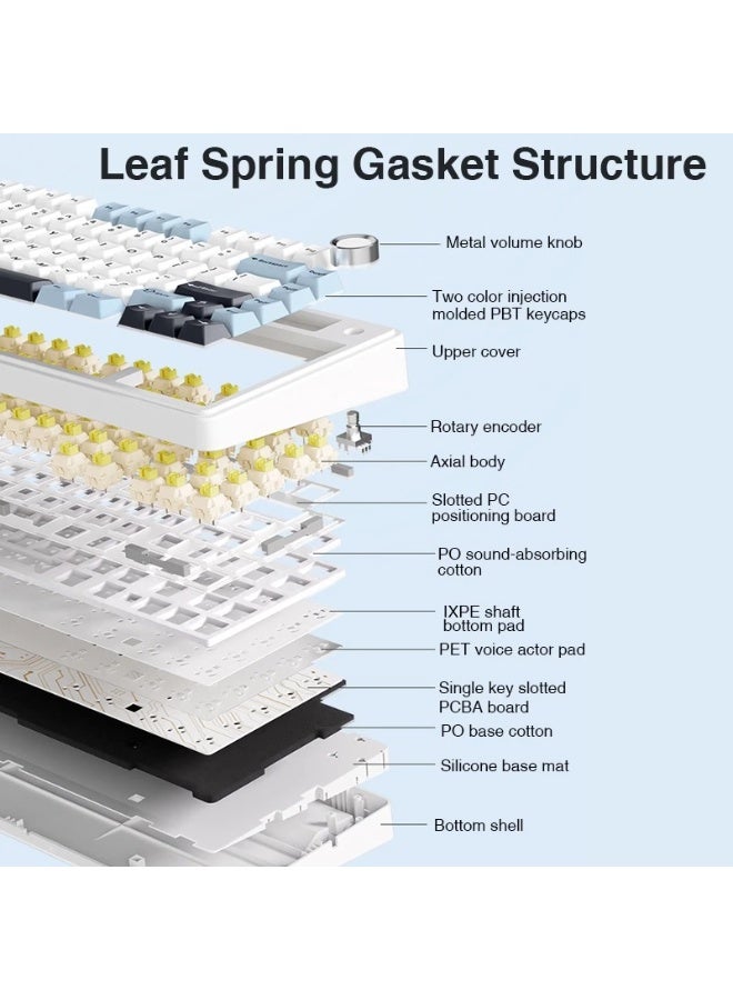 AULA F75 75% Wireless Mechanical Keyboard, Hot Swappable Creamy Keyboard, Pre-lubed Reaper Switches RGB Backlit Gaming Keyboards, 2.4GHz/Type-C/BT5.0 - White (White Contourlines Star Switch) - Image 4