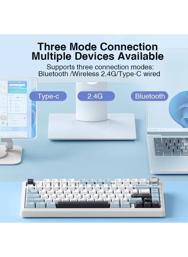 AULA F75 75% Wireless Mechanical Keyboard, Hot Swappable Creamy Keyboard, Pre-lubed Reaper Switches RGB Backlit Gaming Keyboards, 2.4GHz/Type-C/BT5.0 - White (White Contourlines Star Switch) - Image 3