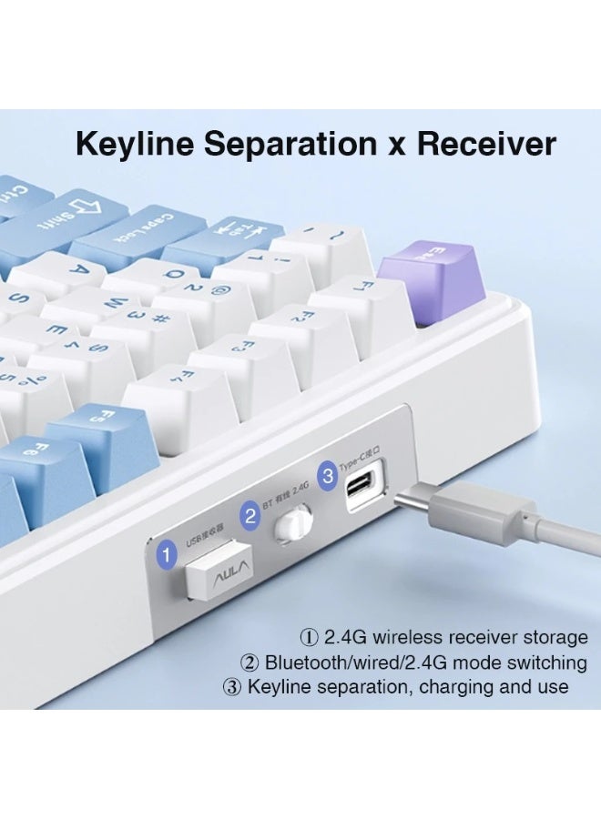 AULA F75 75% Wireless Mechanical Keyboard, Hot Swappable Creamy Keyboard, Pre-lubed Reaper Switches RGB Backlit Gaming Keyboards, 2.4GHz/Type-C/BT5.0 - White (White Contourlines Star Switch) - Image 2