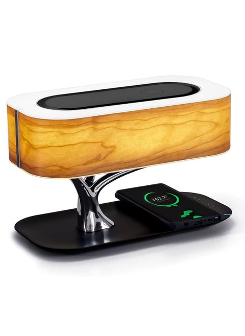 Bedside Table Lamp Built-in Bluetooth Speaker and Wireless Charger, Stepless Dimming Touch Desk Lamp with Sleep Mode Function Ideal for Bedroom, Office, Living Room
