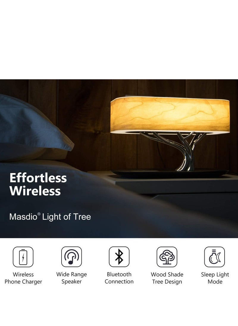Bedside Table Lamp Built-in Bluetooth Speaker and Wireless Charger, Stepless Dimming Touch Desk Lamp with Sleep Mode Function Ideal for Bedroom, Office, Living Room