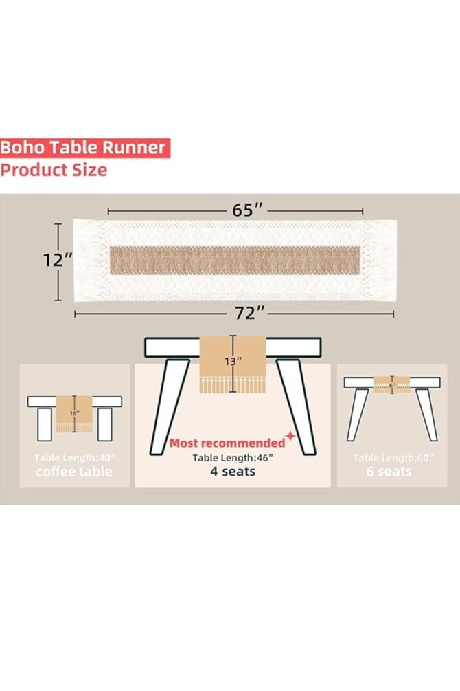 Hoasis Table Runner for Fall Home Decor with Tassels ,Farmhouse Rustic Table Runner ,Burlap Table Decoration for Living Room , Rustic Woven Cotton Crochet Lace(30x183cm) - Image 2
