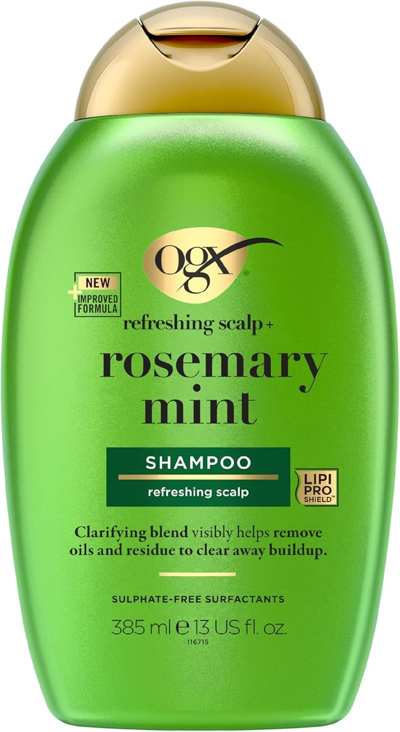OGX Refreshing Scalp with Rosemary Mint Shampoo, Clarifying Blend to Remove Excess Oil and Residue, Clears Away Buildup, Sulfate Free, 385ml