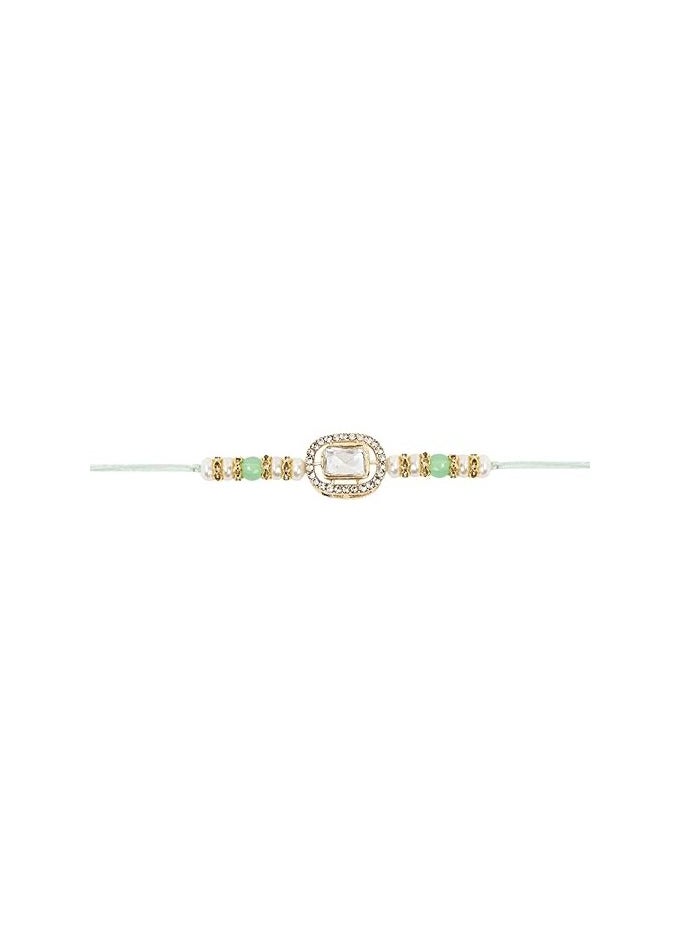 I Jewels I Jewels Designer Kundan Pearl Bhaiya Rakhi With Roli Chawal & Rakshabandhan Card for Brother/Bro/Bhai/Men  - Image 4