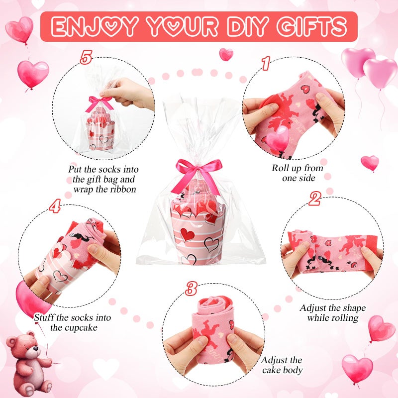 Foaincore 16 Set Valentineâ€˜s Day Gifts Cupcake Socks for Women Angel Heart Print Cotton Socks Cute Funny Fluffy Cupcake Gifts with Packaging for Wife Mother - Image 4