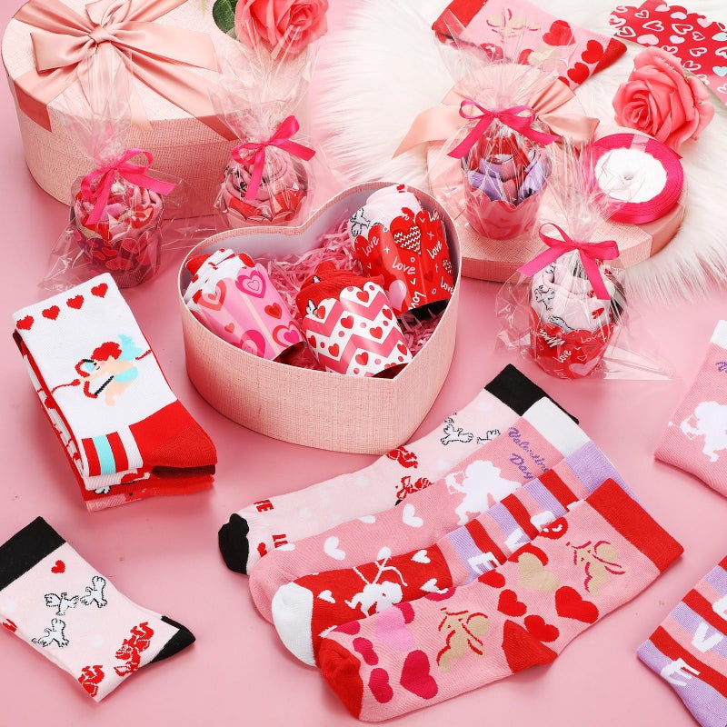 Foaincore 16 Set Valentineâ€˜s Day Gifts Cupcake Socks for Women Angel Heart Print Cotton Socks Cute Funny Fluffy Cupcake Gifts with Packaging for Wife Mother - Image 3