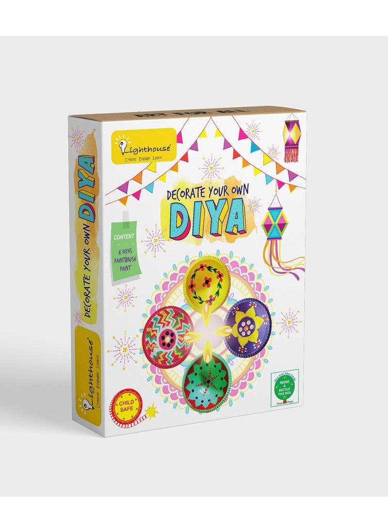 Lighthouse LIGHTHOUSE Artful Diya Decoration Kit for Diwali Paint Your Own Festive Decoration Mitti Diya for Pooja EcoFriendly DIY Kit Includes 4 Diyas Color and Paint Brush Corporate Gifts for Diwali  - Image 1