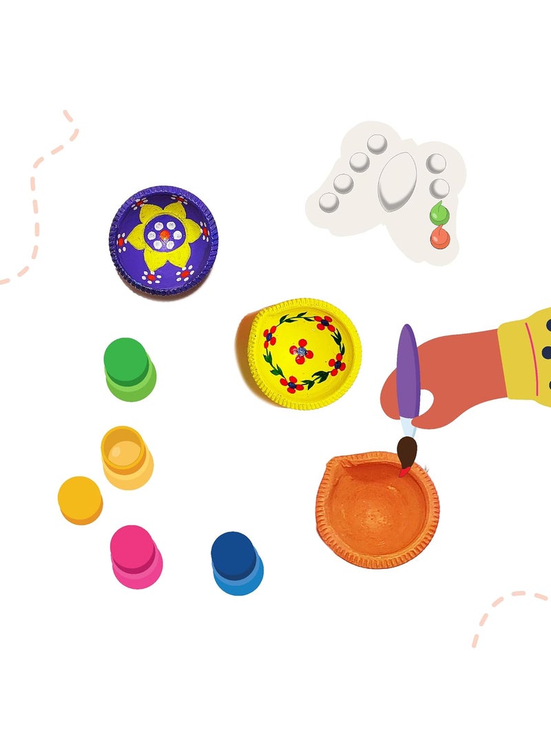 Lighthouse LIGHTHOUSE Artful Diya Decoration Kit for Diwali Paint Your Own Festive Decoration Mitti Diya for Pooja EcoFriendly DIY Kit Includes 4 Diyas Color and Paint Brush Corporate Gifts for Diwali  - Image 4
