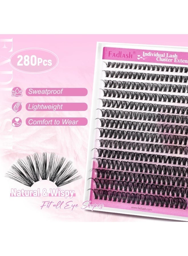 فادلاش Fadlash DIY Lash Cluster individual Eyeslash Extension Volume Lash Clusters Thick Band Wispy Natural Eyelash Extension,Large Tray (40D-0.07-D, 8-16mm) - Image 3