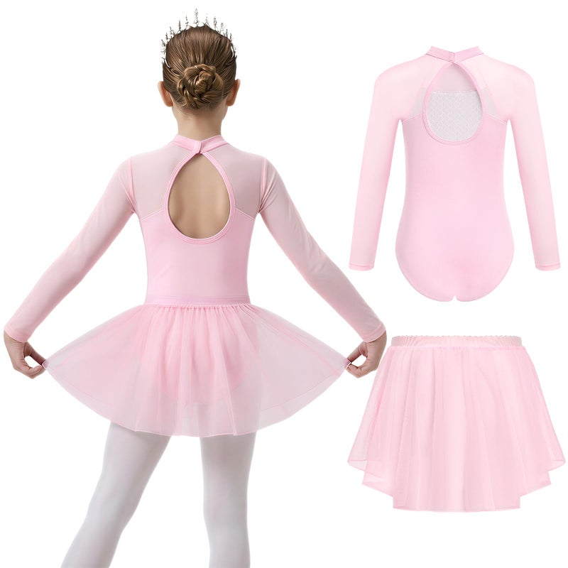 Gogokids Ballet Leotards for Girls Long Sleve Lace Dance Leotards Toddler Dance Dress with Removable Skirt Combo for 3-12 Years - Image 1