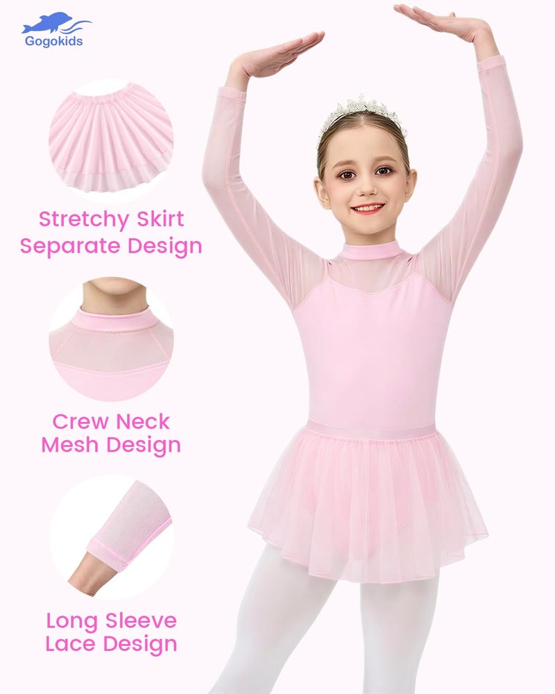 Gogokids Ballet Leotards for Girls Long Sleve Lace Dance Leotards Toddler Dance Dress with Removable Skirt Combo for 3-12 Years - Image 5