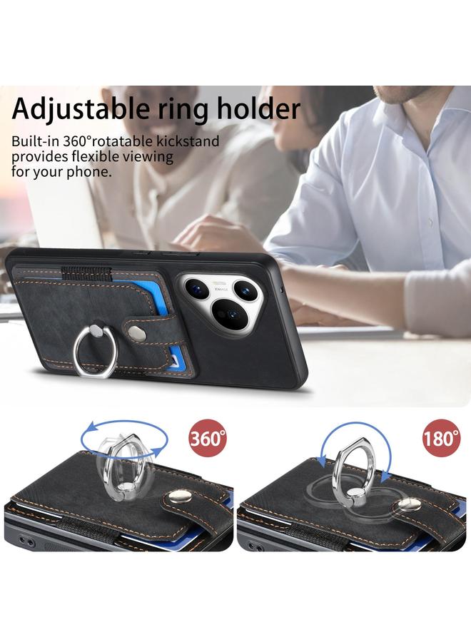 S-TOP Case For Huawei Pura 70 Retro Skin-feel Ring Card Wallet Phone Case - Image 5