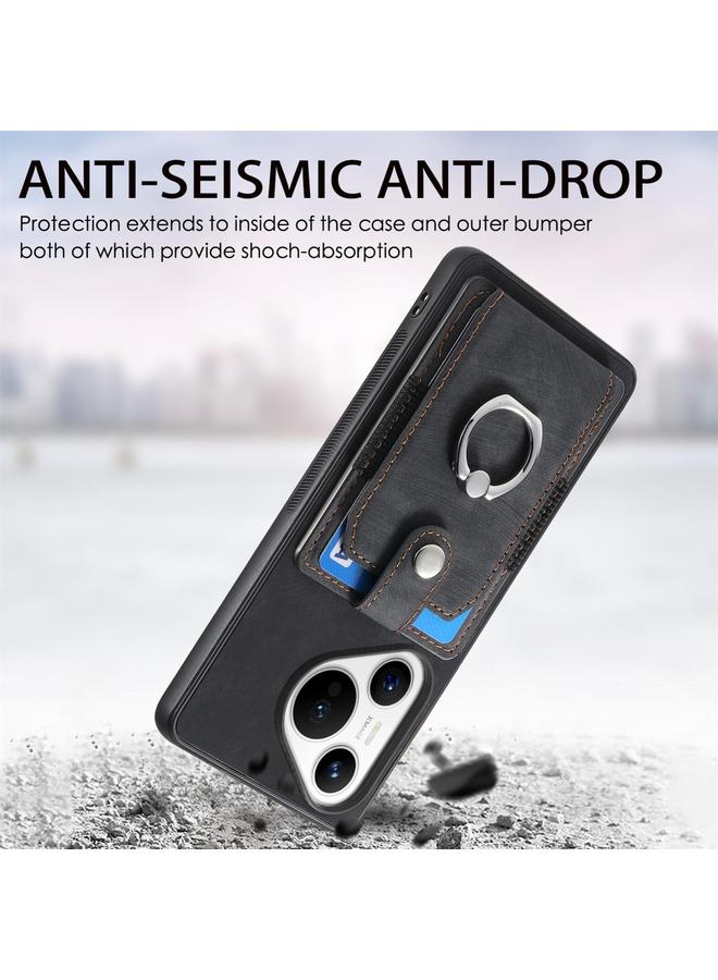 S-TOP Case For Huawei Pura 70 Retro Skin-feel Ring Card Wallet Phone Case - Image 3