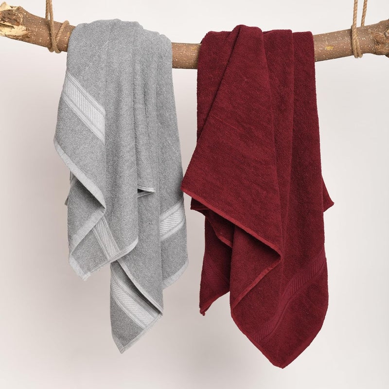 Furnofy 450 GSM Cotton Towel Set of 4 2 Bath 70x140 cm 2 Hand 40x60 cm Highly Absorbent and Soft Bathroom Towels Pack of 4 Maroon Grey - Image 2