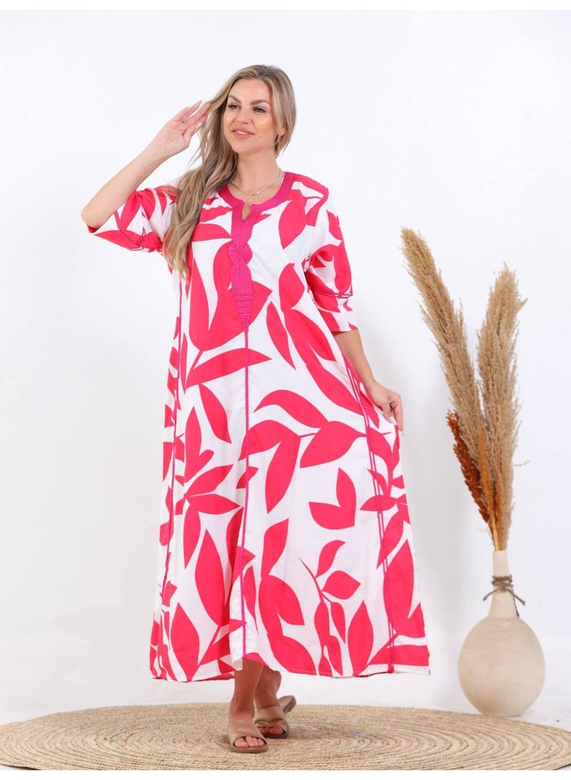 افندينا  جلابية كتان حائر  بلمسة فنية مستوحاة من الطبيعة A-633 - Image 3