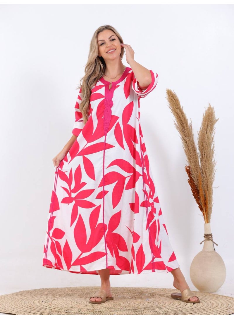 افندينا  جلابية كتان حائر  بلمسة فنية مستوحاة من الطبيعة A-633 - Image 2