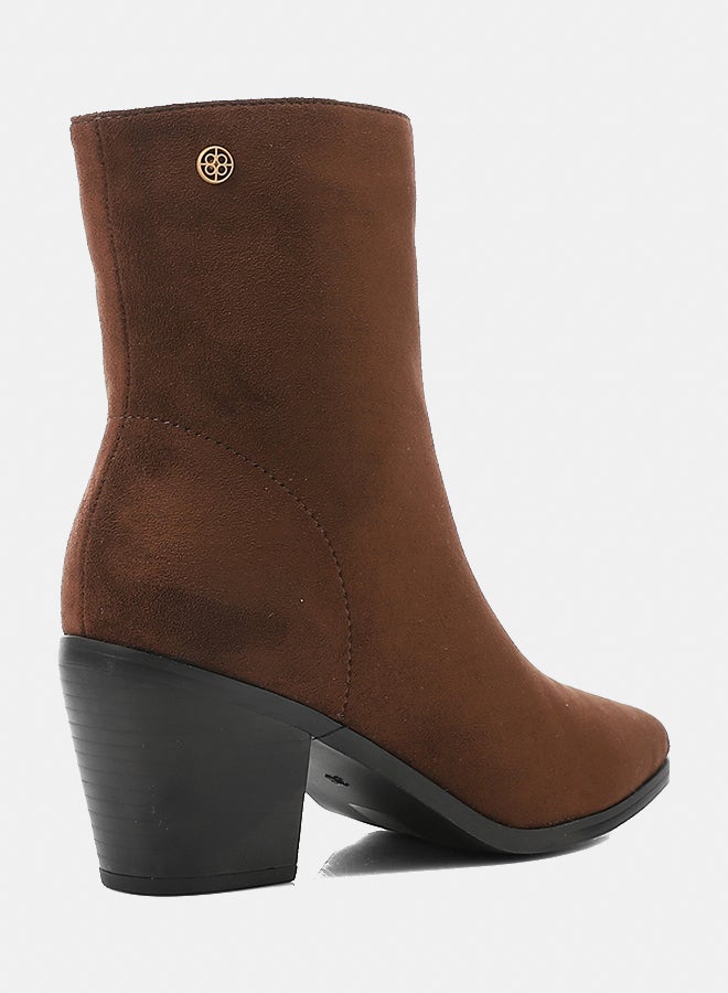 Dejavu Shoes PRD-DVTX-003 Heeled Suede Brown Pointed Toecap Ankle Boot  For Women - Image 3