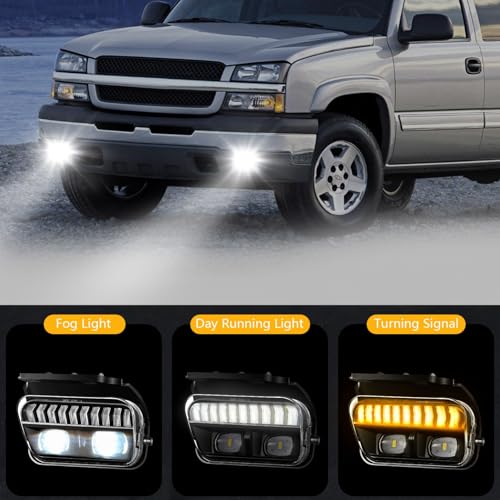 OKSIWA LED Fog Lights with Day Running Light for Chevy Silverado 2003-2006 All Models,Avalanche 2002-2006,White DRL, Amber Turn Signal, Pickup Truck Driving Fog Lamps, Clear Lens - Image 2