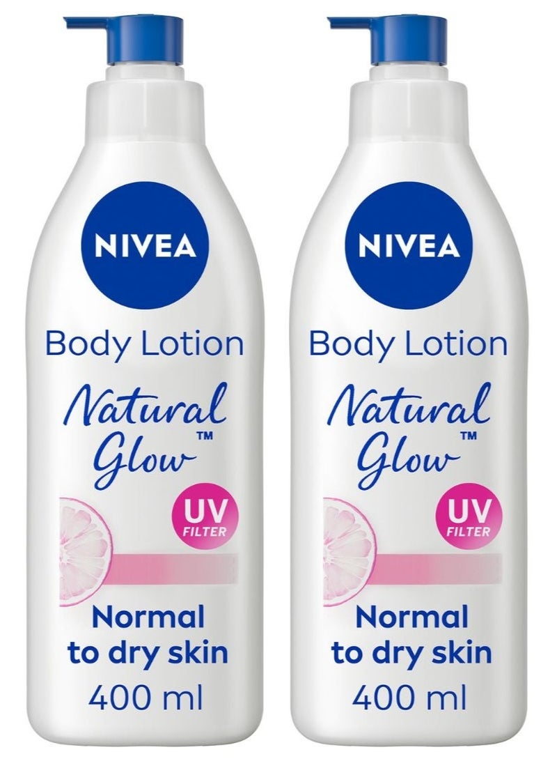 نيفيا لوشن الجسم ناتشورال جلو، عبوة من قطعتين، 400 مل - Image 1