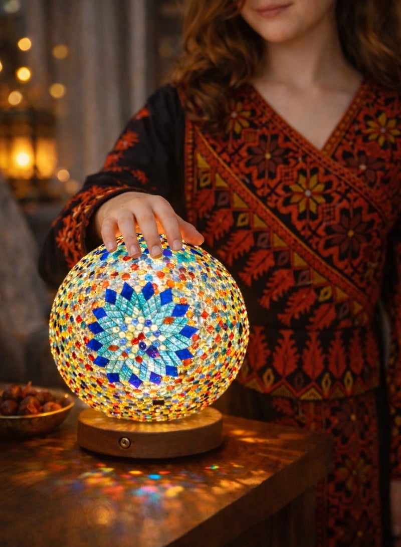 أولودينيز  ضوء الليل الباروكي لشهر رمضان والحر بأسلوب بوهيمي: مصباح طاولة شحن بزجاج ديكوري - Image 3