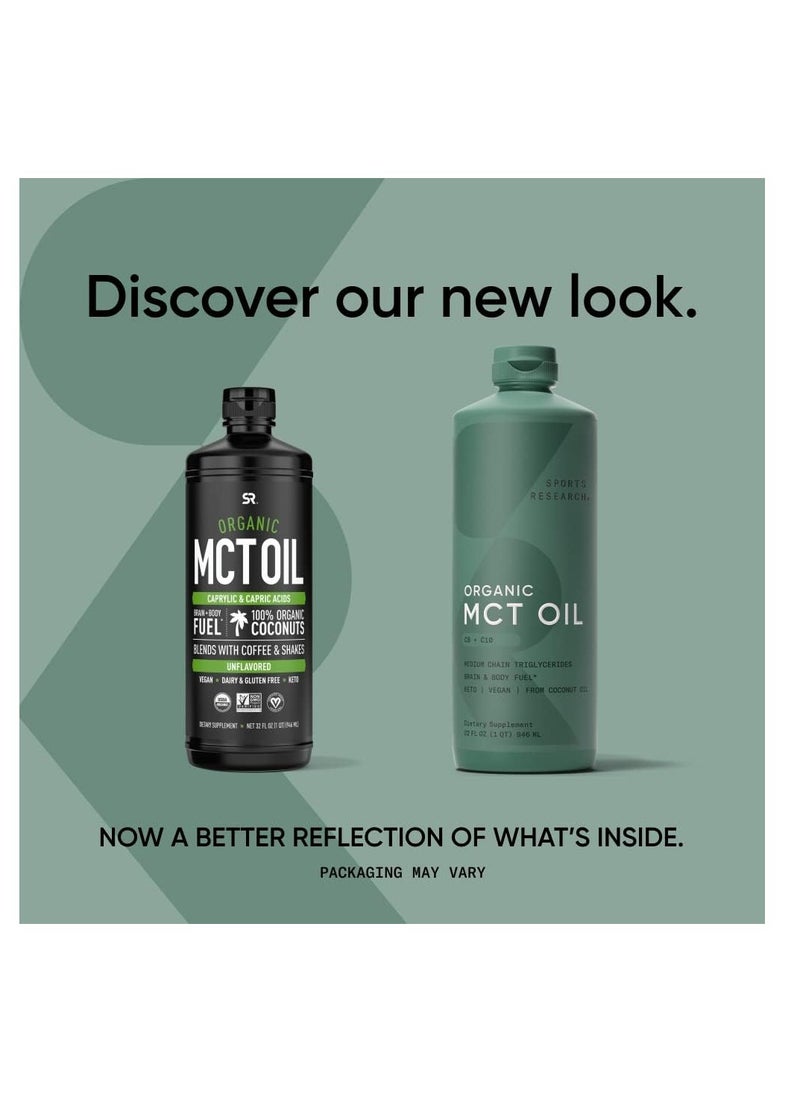 SPORTS RESEARCH - Sports Research Organic MCT Oil derived from Non-GMO Organic Coconuts Unflavored 32oz - Image 1