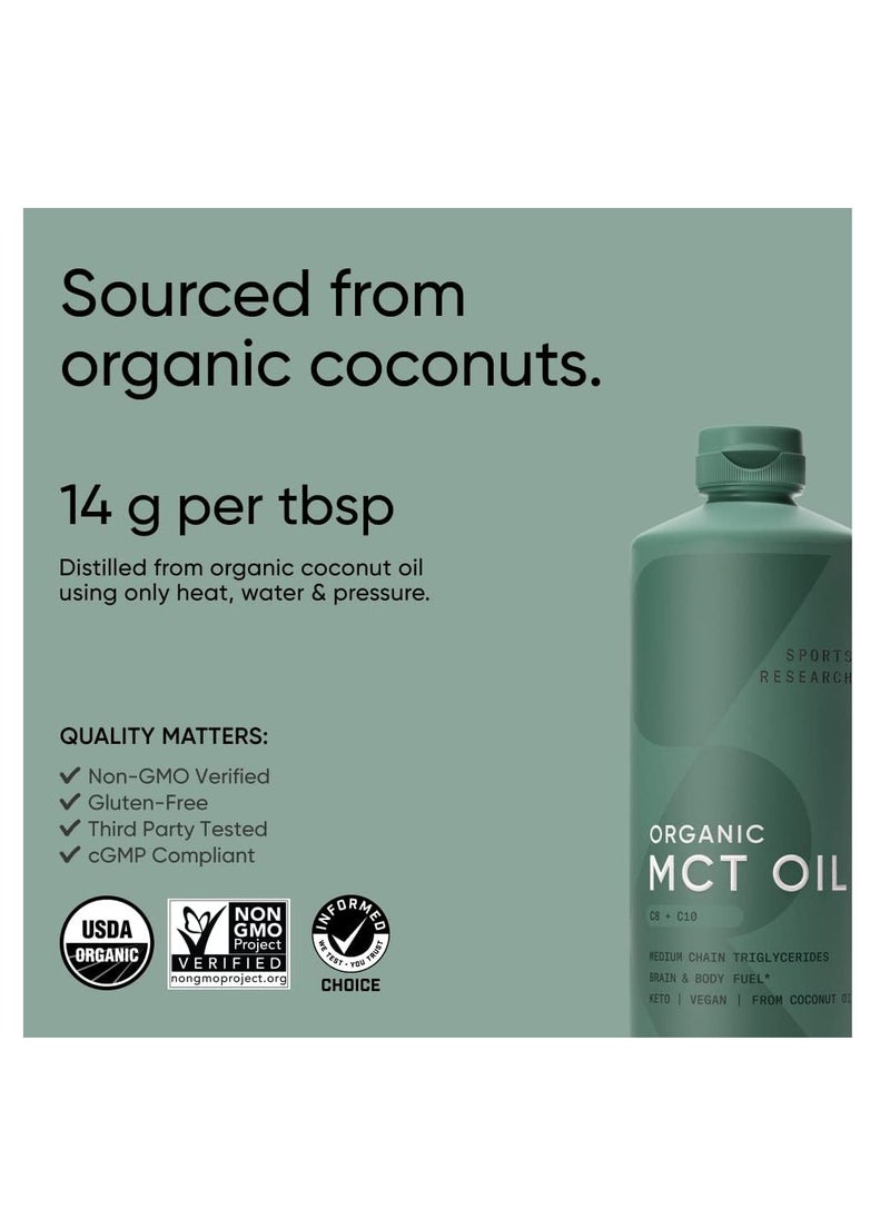 SPORTS RESEARCH - Sports Research Organic MCT Oil derived from Non-GMO Organic Coconuts Unflavored 32oz - Image 1