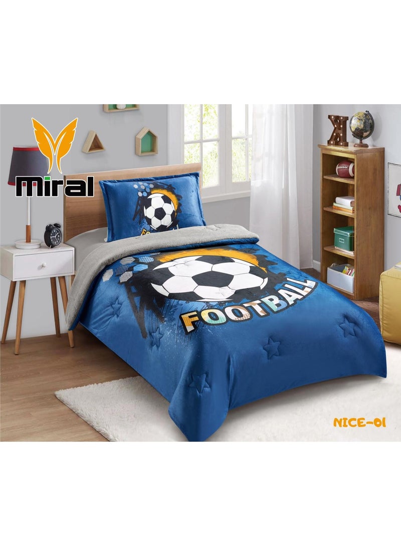 ميرال مفرش شتوي فخم , وجه مخمل ناعم ووجه فرو دافئ , 3 قطع - رسومات كرتونية - لحاف مقاس 160x210 سم - Image 1