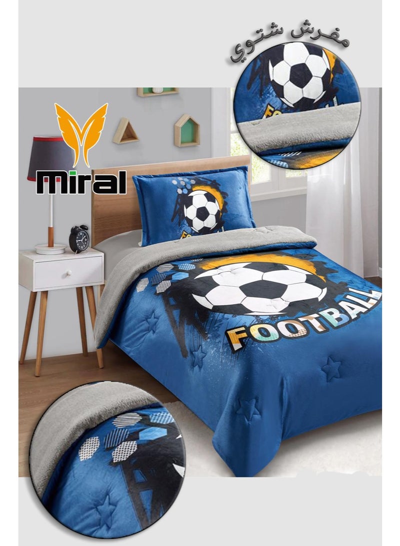 ميرال مفرش شتوي فخم , وجه مخمل ناعم ووجه فرو دافئ , 3 قطع - رسومات كرتونية - لحاف مقاس 160x210 سم - Image 3