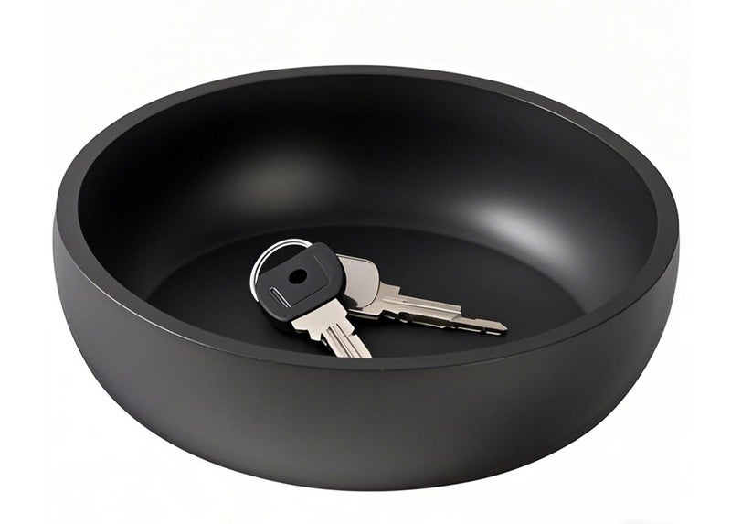 Aotea Crafts - 7.9" Concrete Key Bowl for Entryway Table Decor - Modern Industrial & Minimalist Decorative Key Holder Bowl for Keys- Charcoal Black- Smooth Texture - Sealed & Durable - Image 1