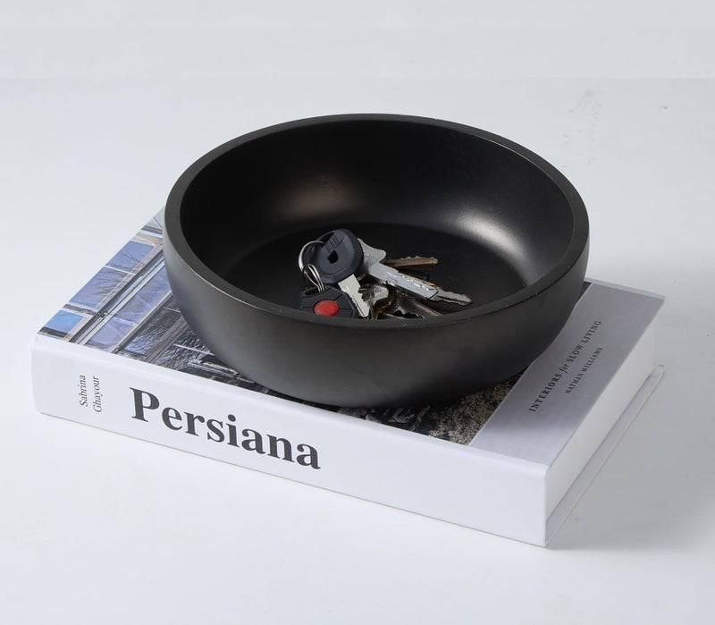 Aotea Crafts - 7.9" Concrete Key Bowl for Entryway Table Decor - Modern Industrial & Minimalist Decorative Key Holder Bowl for Keys- Charcoal Black- Smooth Texture - Sealed & Durable - Image 2