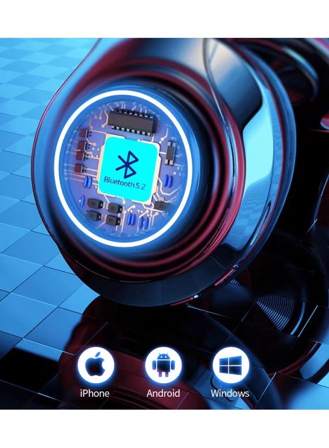 Wireless Bluetooth Headset with Color LED Light, Built-in Microphone, Lightweight, Foldable, Wired Hi-Fi Stereo Headset for Classroom/Home Office/PC/Cell Phone/Kids Adult (Black) - Image 5