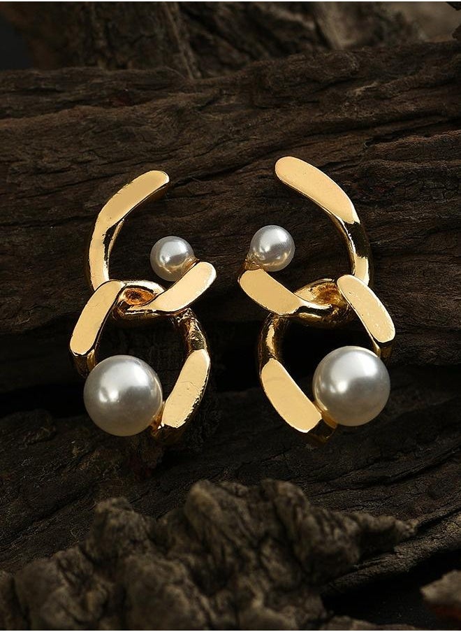 PRASHA - Gold Plated Pearl Beaded Drop Earring - Image 1