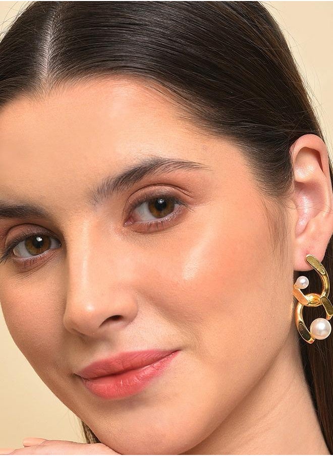 PRASHA - Gold Plated Pearl Beaded Drop Earring - Image 1